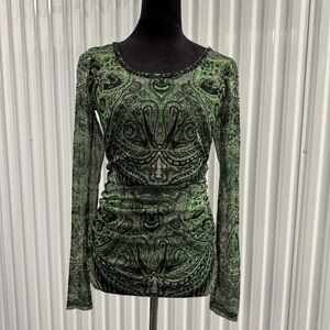 INC International Concepts Women’s Green Paisley Print Sheer Blouse Size Medium